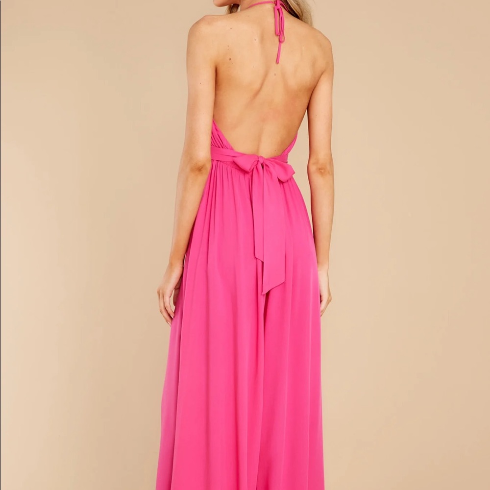 Women's Fuchsia Halter Backless Maxi Dress